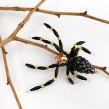 Beaded Black Spider Clipping Ornament ~ 3" ~ Czech Republic